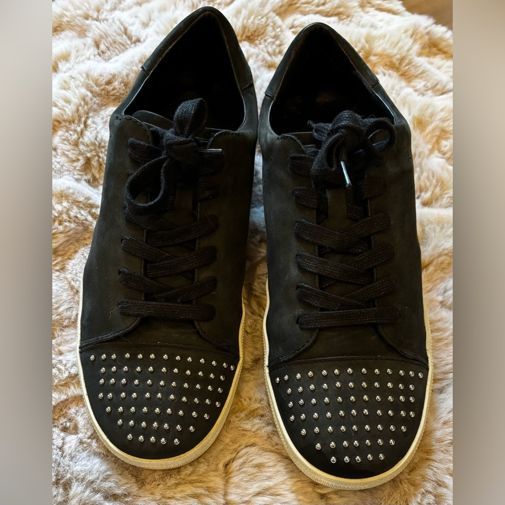 Mercer Edit, 9.5, Black, Leather, Suede, Studded, Designer, Sneakers